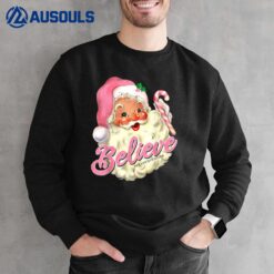 Groovy Vintage Pink Santa Claus Believe Christmas Women Kids Sweatshirt