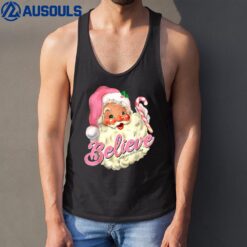 Groovy Vintage Pink Santa Claus Believe Christmas Women Kids Tank Top