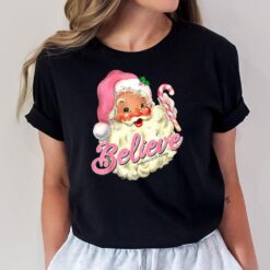 Groovy Vintage Pink Santa Claus Believe Christmas Women Kids T-Shirt