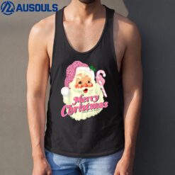 Groovy Vintage Pink Santa Claus Merry Christmas Women Kids Tank Top