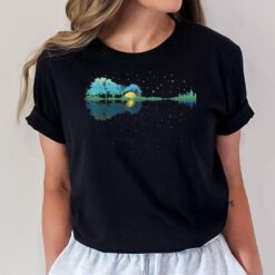 Guitar Lake Reflections Night Sky and Moon Guitar T-Shirt