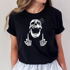 Halloween Skeleton Bones Middle Finger Skull Men Women T-Shirt