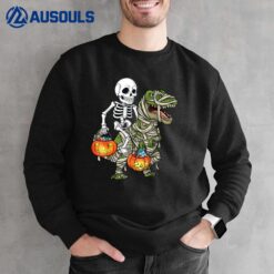 Halloween Skeleton Riding Mummy Dinosaur T Rex Funny Pumpkin Sweatshirt