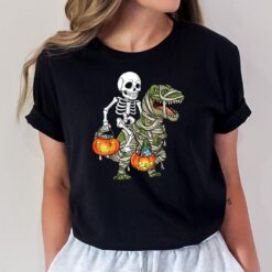 Halloween Skeleton Riding Mummy Dinosaur T Rex Funny Pumpkin T-Shirt