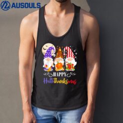 Halloween Thanksgiving Christmas Gnome Happy HallothanksMas Tank Top