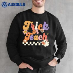 Halloween Trick or Teach Retro Groovy Teacher Hippie Ghost Sweatshirt