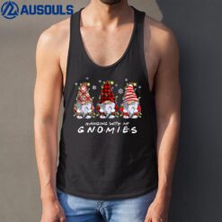 Hanging With My Gnomies Funny Christmas Light Gnome Plaid Tank Top