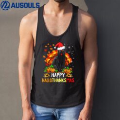 Happy Hallothanksmas Cat Halloween Thanksgiving Christmas Tank Top