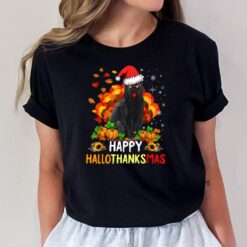 Happy Hallothanksmas Cat Halloween Thanksgiving Christmas T-Shirt