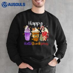 Happy Hallothanksmas Coffee Latte Halloween Thanksgiving Sweatshirt