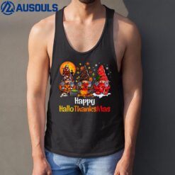 Happy Hallothanksmas Gnomes Halloween Thanksgiving Christmas Tank Top