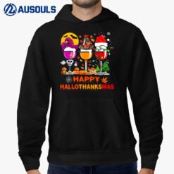 Happy Hallothanksmas Wine Glasses Witch Santa Hat Pumpkin Ver 2 Hoodie