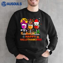 Happy Hallothanksmas Wine Glasses Witch Santa Hat Pumpkin Ver 2 Sweatshirt