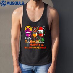 Happy Hallothanksmas Wine Glasses Witch Santa Hat Pumpkin Ver 2 Tank Top