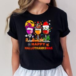 Happy Hallothanksmas Wine Glasses Witch Santa Hat Pumpkin Ver 2 T-Shirt