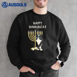 Happy Hanukcat  Black Cat Menorah Funny Hanukkah Sweatshirt