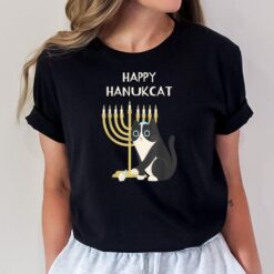 Happy Hanukcat  Black Cat Menorah Funny Hanukkah T-Shirt