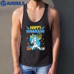 Happy Hanukkah Dabbing Jewish Unicorn Kids Chanukah Tank Top