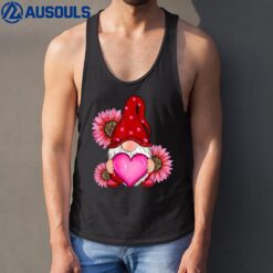 Happy Valentine's Day Gnome with Leopard Sunflower Valentine Tank Top