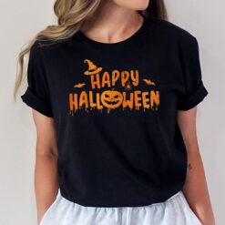 Happy halloween with scary pumpkin face and witch hat T-Shirt