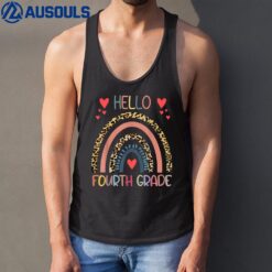 Hello 4th Grade Leopard Rainbow Fourth Grade Back to School Tank Top