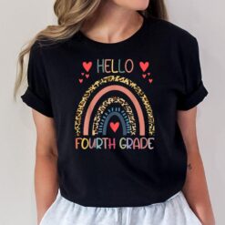 Hello 4th Grade Leopard Rainbow Fourth Grade Back to School T-Shirt