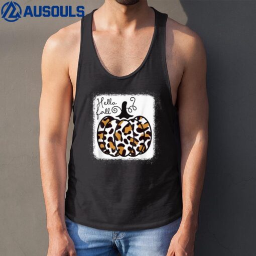 Hello Fall Theme Cheetah Pumpkin Leopard Women n Girls Tank Top