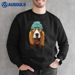 Hipster Basset Hound Dog Animal Wearing Sunglasses Dog Lover Sweatshirt