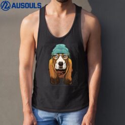 Hipster Basset Hound Dog Animal Wearing Sunglasses Dog Lover Tank Top
