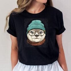 Hipster Otter Animal Wearing Glasses River Sea Otter Lover T-Shirt