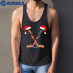 Hockey Santa Hat Christmas Lights Funny Sport Xmas Boys Tank Top