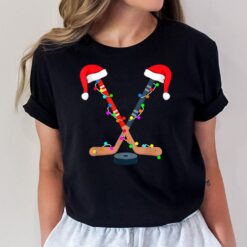 Hockey Santa Hat Christmas Lights Funny Sport Xmas Boys T-Shirt