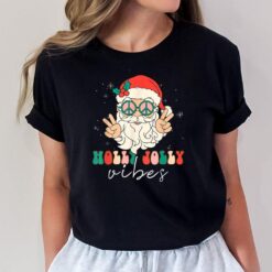 Holly Retro Groovy Christmas Jolly Vibes Santa Hippie Pajama T-Shirt