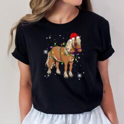 Horse Christmas Lights Led Funny Santa Hat Christmas Lover T-Shirt
