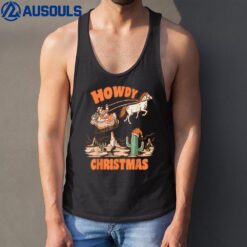 Howdy Christmas Santa Hat Retro Western Cowboy Christmas Tank Top