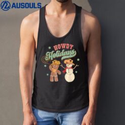 Howdy Holidays Gingerbread Snowman Retro Christmas Cowboy Tank Top