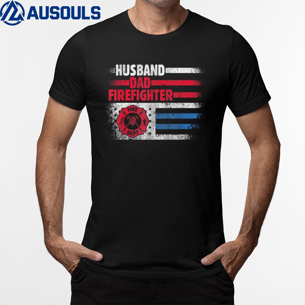 Husband Dad Firefighter, Funny Dad Firefighter America Flag T-Shirt Hoodie Sweatshirt For Men Women