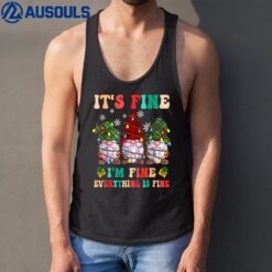 It's Fine I'm Fine Everything Is Fine Christmas Lights Gnome Tank Top