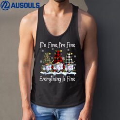 It's Fine I'm Fine Leopard Buffalo Plaid Gnome Lights Xmas Tank Top