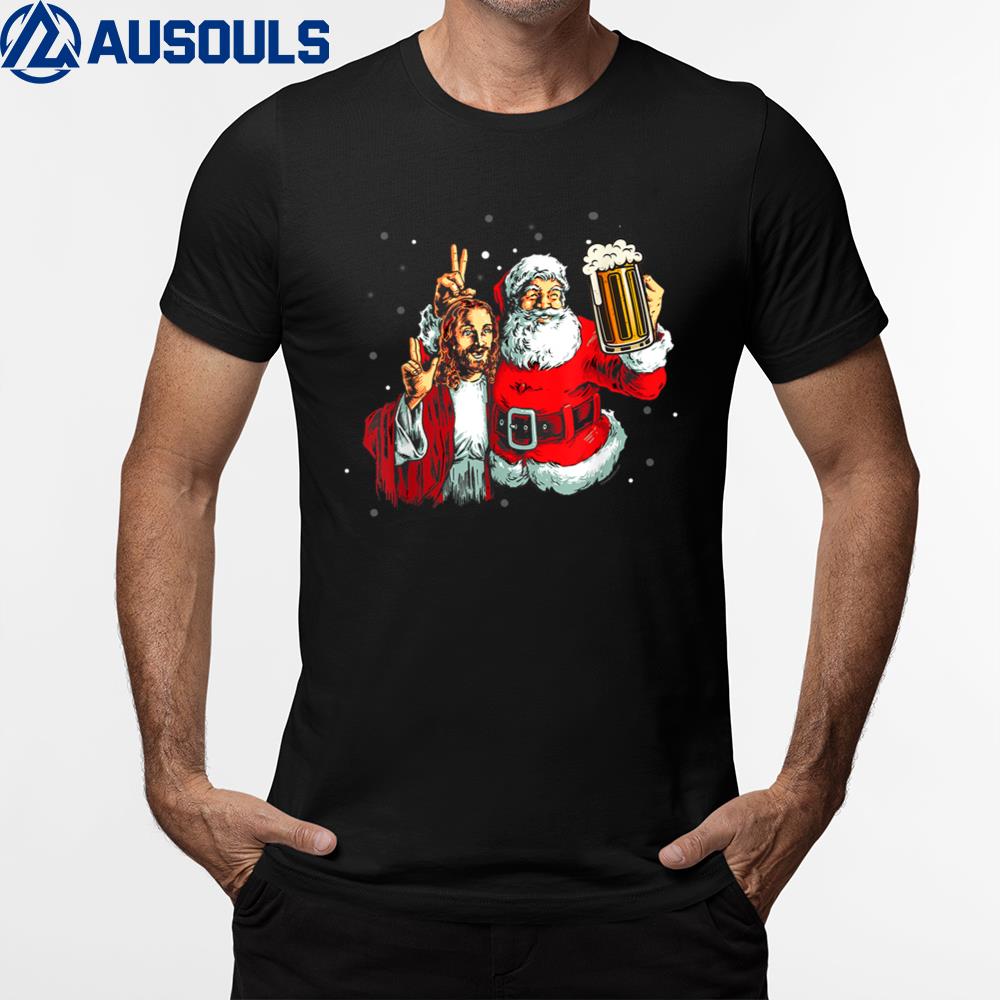 Jesus Christ and Santa Selfie Drink Beer Christmas T-Shirt Hoodie Sweatshirt For Men Women