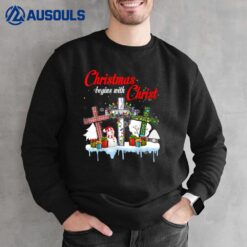 Jesus Christmas Begins With Christ Snowman Christian Cross Sweatshirt
