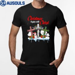 Jesus Christmas Begins With Christ Snowman Christian Cross T-Shirt