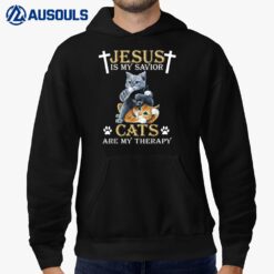 Jesus Is Savior Cats Are My Therapy Christian Funny Cat Hoodie