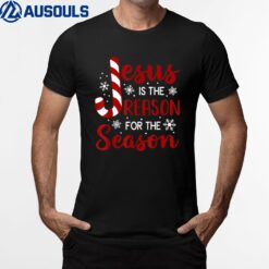 Jesus Is The Reason For The Season Christian Candy Cane Xmas T-Shirt