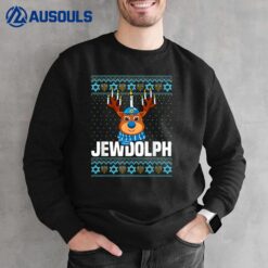 Jewdolph Ugly Hanukkah Sweater Reindeer Menorah Chanukah Sweatshirt