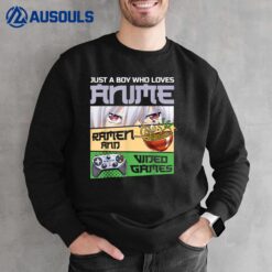 Just A Boy Who Loves Anime Ramen and Video Games Gaming Boys Sweatshirt