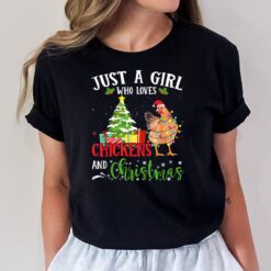 Just A Girl Loves Chicken And Christmas Pajamas T-Shirt