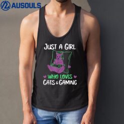 Just a Girl Who Loves Cats & Gaming Funny Female Gamer Quote Tank Top