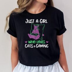 Just a Girl Who Loves Cats & Gaming Funny Female Gamer Quote T-Shirt