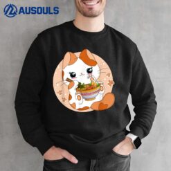 Kawaii Anime Cat Eating Ramen Noodles Cute Cat Japanese Neko Sweatshirt